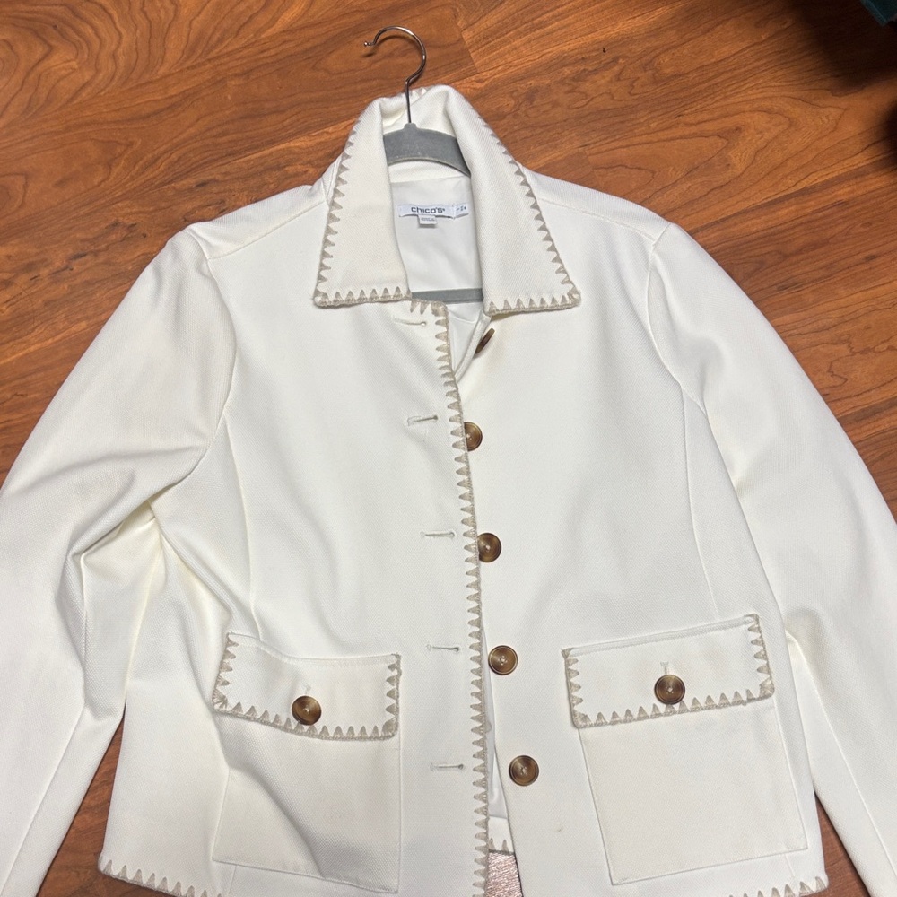 Chico's Cream Blazer with Tan Details